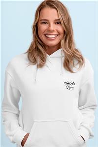 Soul True Yoga Baskılı Kapşonlu Regular Fit Üç Iplik Şardonlu Kalın Kadın Spor Beyaz Hoodie Sweatshirt