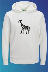 Outrail Unisex Beyaz Giraffe Typography Baskılı Tasarım Sweatshirt