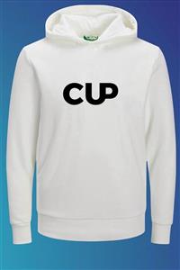 Outrail Unisex Beyaz Cup Baskılı Tasarım Sweatshirt