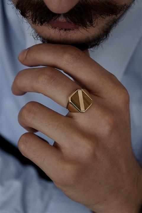 ALTINTAŞ KUYUMCULUK Kaplan Gözü Taşlı Slash Altın Yüzük