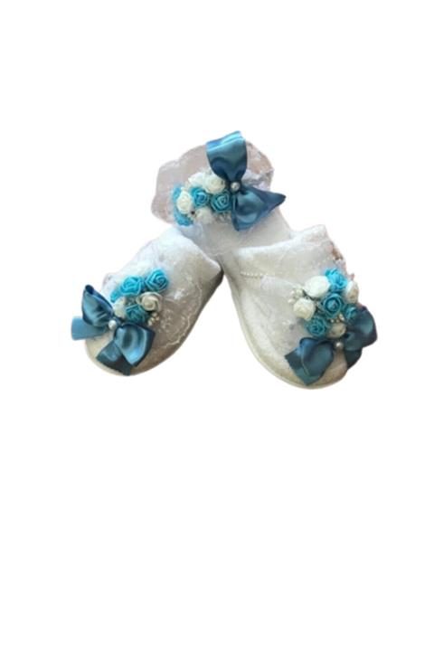 Azebu Kurdeleli Lohusa Terliği Ve Tacı Mavi