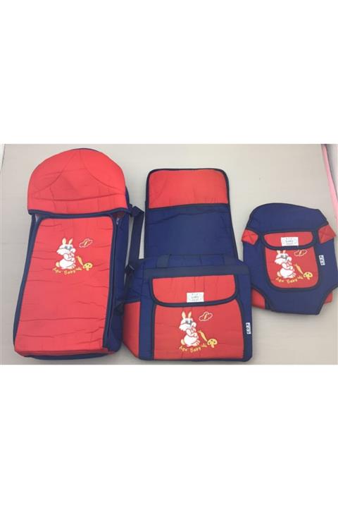 AGU BABY Tavşan Nakışlı 4 Parça Portbebe-Taşıma Seti Kırmızı