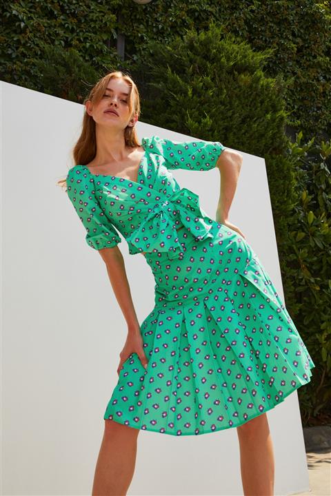 adL Yeşil Pileli Diz Üstü Etek 12740157000