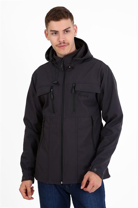 Ette Softshell Astarlı Su Ve Rüzgara Dayanıklı Antrasit Kapüşonlu Rüzgarlık Mont 2003