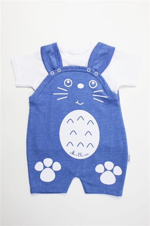 Gebelog Erkek Bebek İndigo Tavşan Baskılı Salopet Takım