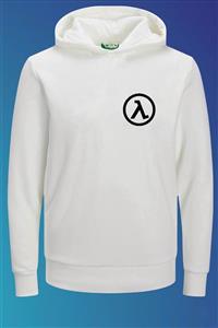 Outrail Unisex Beyaz Half Life Minimal Baskılı Tasarım Sweatshirt