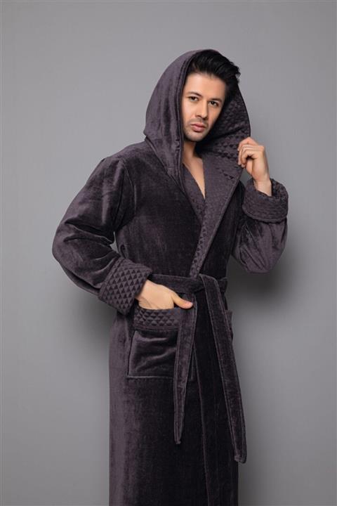 Nuşa Erkek Kahverengi Kapüşonlu Içi Piramit Bambo Cotton Pamuklu Bornoz