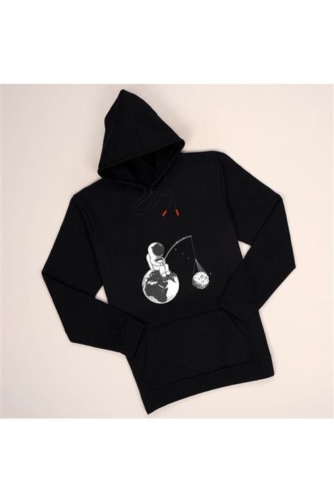uyguntarz Kapşonlu Siyah Uzay Sweat