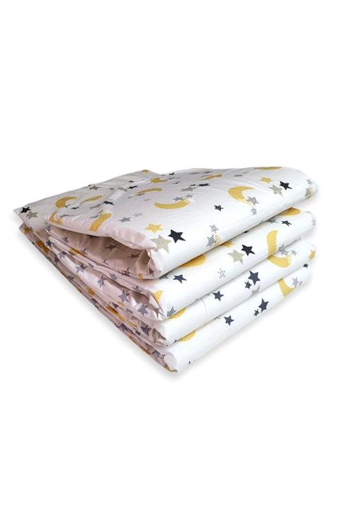 Bebek Özel Beşik Kenar Koruma 80x130 Beşik Için (4 Parça) Sarı Ay Yıldız Gri Yıldızlı