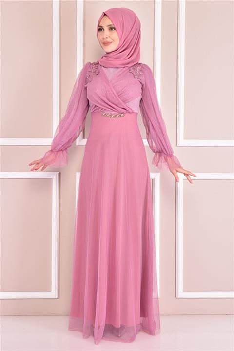 ModaMerve Kadın Mor Simli Abiye  Efy12011