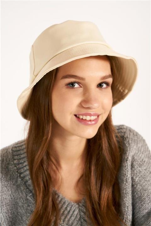 FELLMENS Flc11432 Ekru Deri Görünümlü Bucket Kadın Şapka