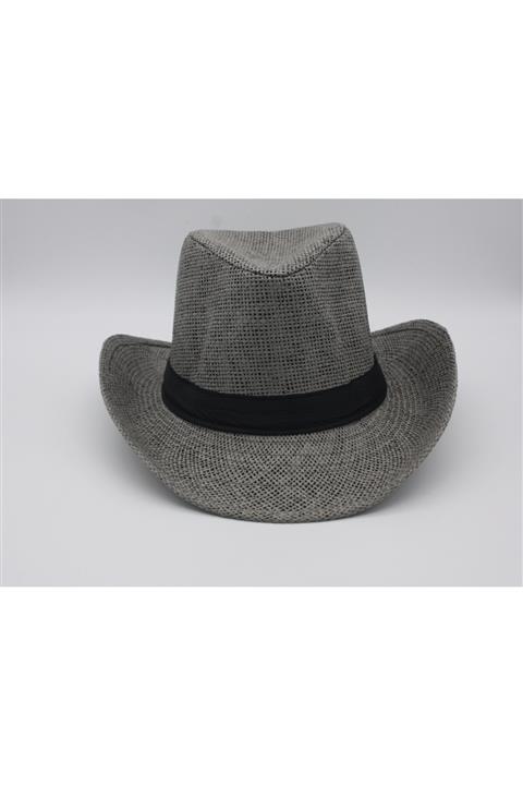 şapkadan Unisex Hasır Şapka Kovboy Model Şapka Gri