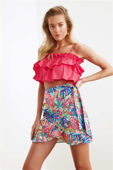 TRENDYOLMİLLA Renkli Yaprak Desenli Dokuma Etek TBESS21ET0262