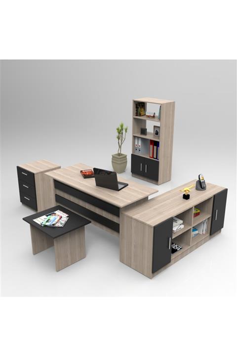 Robin Home Verona Abcdf Ofis Büro Çalışma Masası Takımı Meşe Siyah