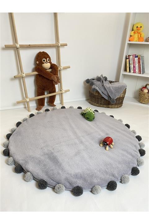 Softline Soft Serisi Gri/antrasit Ponponlu Welsoft Oyun Ve Uyku,emekleme Minderi