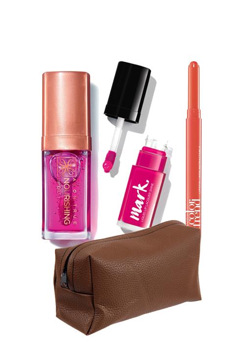 AVON Mark Likit, Color Trend Ruj Ve Nourishing Dudak Yağı Paketi Kozmetik Çantası Hediyeli