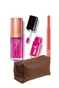 AVON Mark Likit, Color Trend Ruj Ve Nourishing Dudak Yağı Paketi Kozmetik Çantası Hediyeli