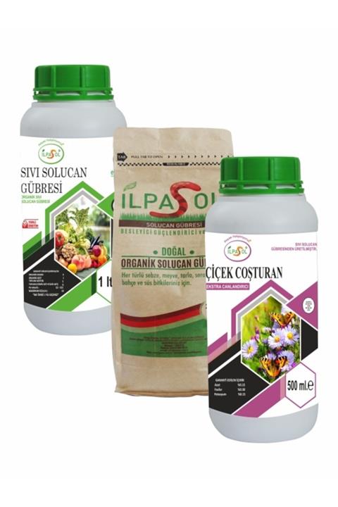 ilpasol Organik Solucan Gübre 2 kg + Sıvı Solucan Gübre1 L+ Organik Çiçek Coşturan Bitki Besini 500 ml