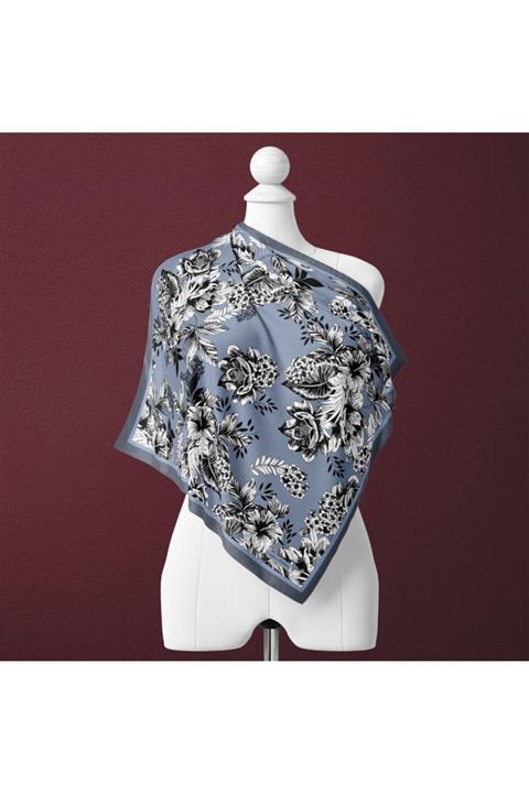 Nefes Aksesuar Siyah Beyaz Çiçekler Fular