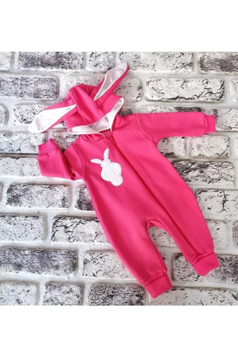 SinemceModa Fuşya Tavşanlı 3iplik Bebek Tulum