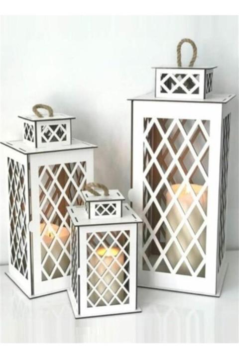 DOGRUDANDEKOR Ahşap Fener Mumluk Seti