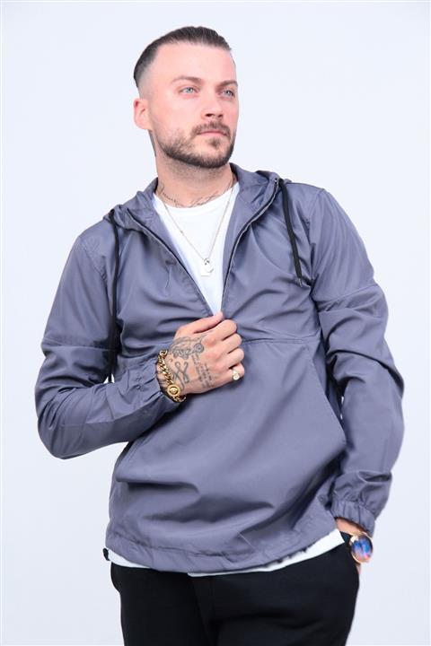 MODAGEN Erkek Antrasit Içi Astarlı Kapüşonlu Cepli Yağmurluk