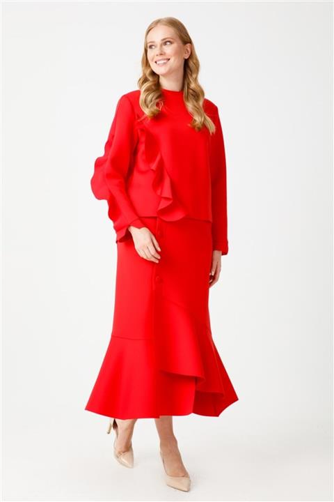 Ghisa Kadın Volanlı Takım Kırmızı