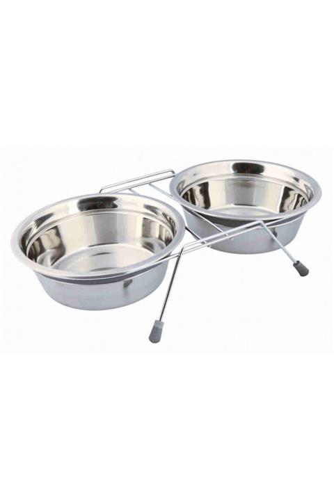 UCDKSHOP Trixie Köpek Mama Su Kabı, Tıkırtısız, Paslanmaz Çelik, 2 X 1,5 Lt/ø 25 Cm, Gri