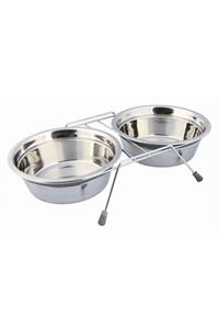 UCDKSHOP Trixie Köpek Mama Su Kabı, Tıkırtısız, Paslanmaz Çelik, 2 X 1,5 Lt/ø 25 Cm, Gri