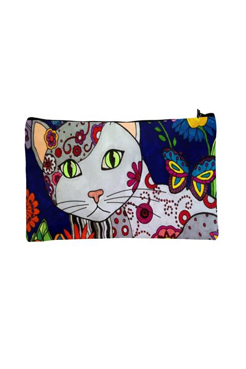 Carali Unisex Mavi Kedi Dijital Baskılı Makyaj Çantası