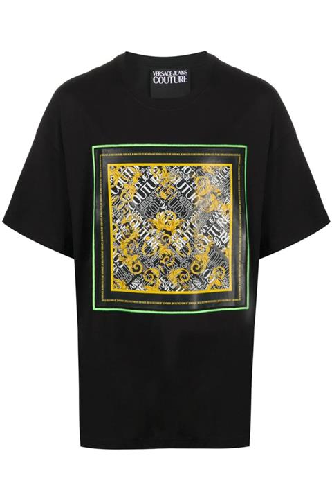 Versace Unisex Overize Art Logo Baskı Jeans Couture Siyah T-shirt