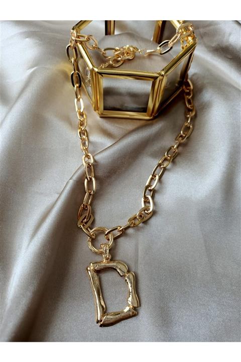 sun studıo D Harfi Kalın Zincir Kararma Yapmaz Kolye