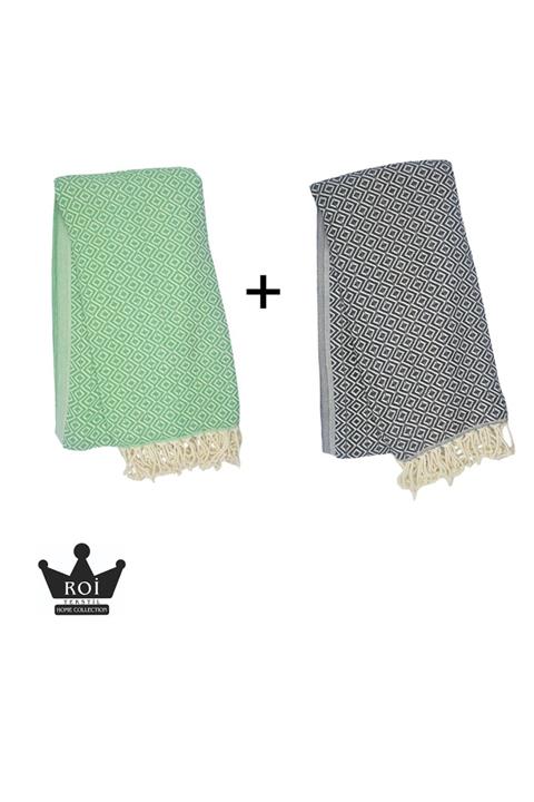 Roi Tekstil 2 Li Peştamal Set %100 Pamuklu 100x180 Cm Siyah - Yeşil