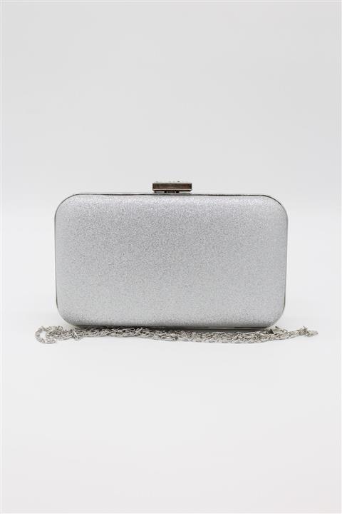 besmoda Gümüş Kum Simli Kadın Abiye Çanta