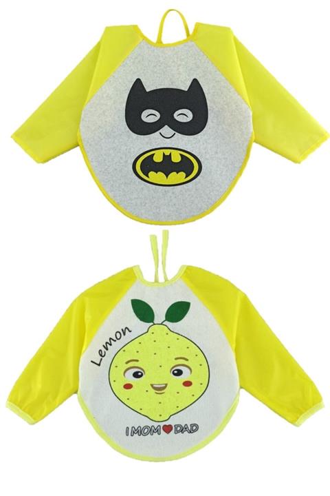 Aydınlar Batman Betmen Ve Limon Mom Desenli Bebek Kollu Mama Önlüğü 6-24 Ay