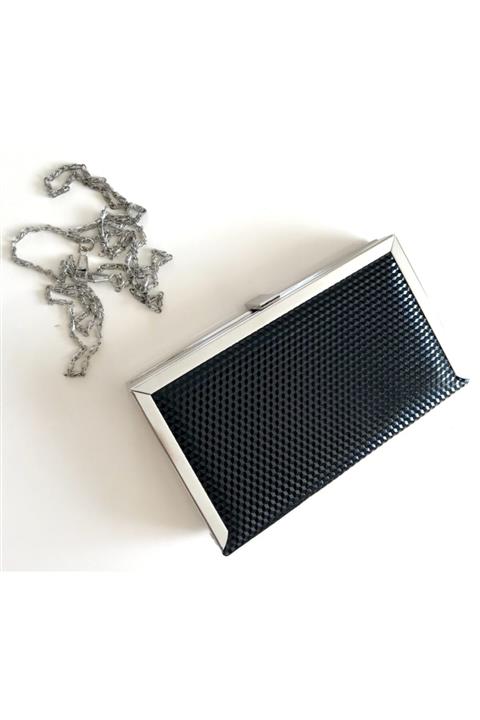 Abiye Butik Çanta Siyah Merseles Corner Metal Köşeli Abiye Çanta