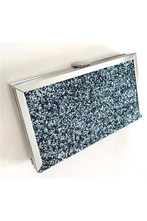 Abiye Butik Çanta Mavi Pullu Metal Corner Model Abiye Çanta