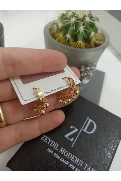 Zeydil Halka Top Detaylı Çelik Küpe