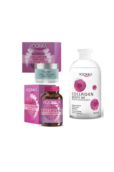 Voonka Kırışıklık Karşıtı Hyaluronic Acid Krem 50 ml +collagen Misel Su 500 ml + Collagen 32 Tablet