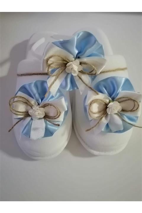 Azebu Hasır Ipli Doğal Süslemeli Lohusa Terlik Taç Takımı