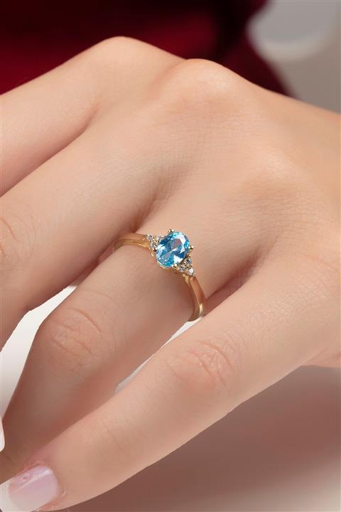 Şenart Jewelery 14 Ayar Altın Aquamarin Oval Taşlı Fantazi Yüzük