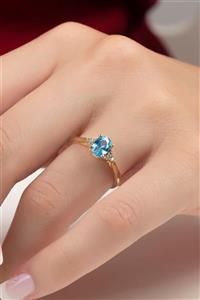 Şenart Jewelery 14 Ayar Altın Aquamarin Oval Taşlı Fantazi Yüzük