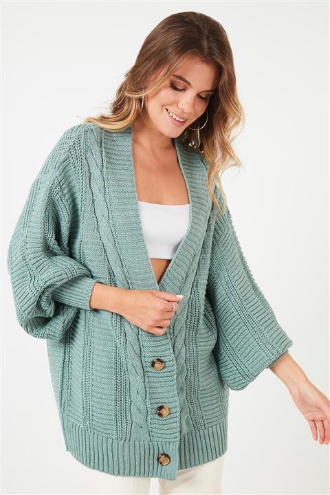 Lela Düğmeli V Yaka Örme Uzun Hırka 6071349