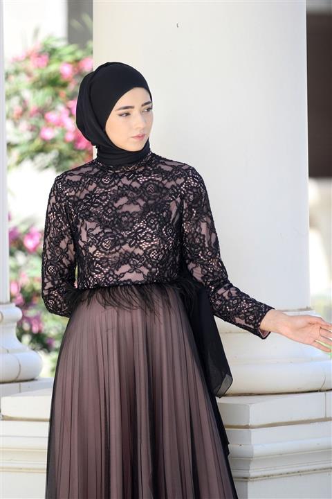 NURBANU KURAL Kadın Siyah Perla Abiye