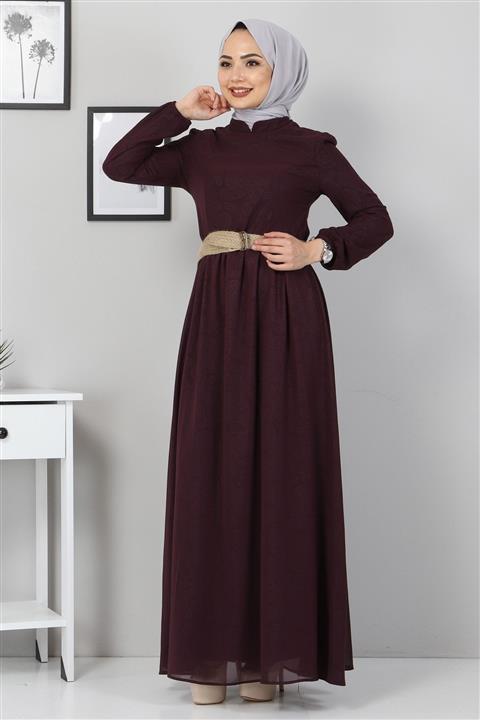 Modamihram Yakma Desenli Şifon Anne Abiye Mürdüm