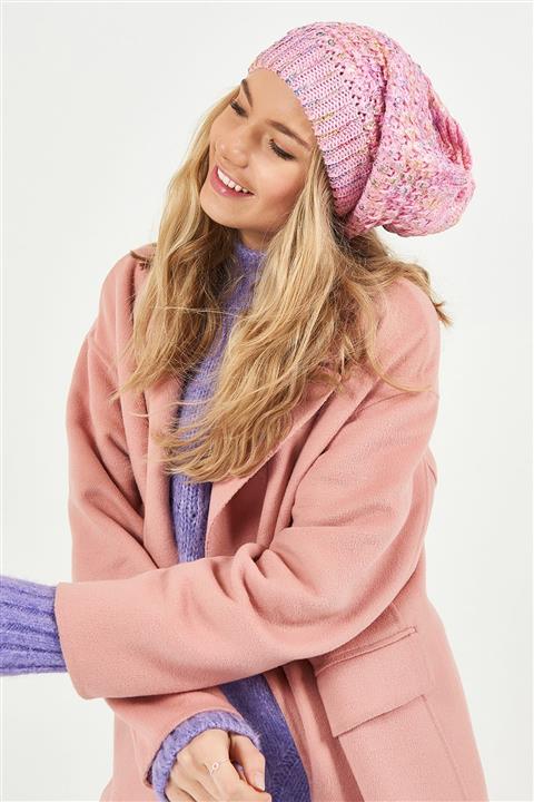 POSUSS Kadın Pembe Simli Ponponsuz Akrilik Bere  355