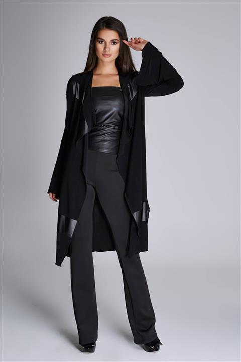 Laranor Kadın Siyah Deri Garnilli Hırka