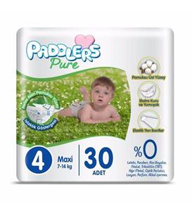 Paddlers Pure Bebek Bezi 4 Numara Maxi 30 Adet (7-14 Kg) Eko Paket