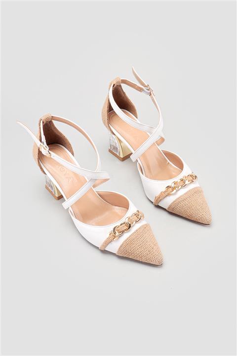 Limoya Janine Kadın Beyaz Hasır Detaylı Şeffaf Topuklu Sandalet