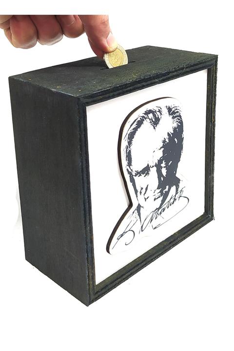 Paras Ticaret Mustafa Kemal Atatürk Ve Imzalı Ahşap Kabartmalı 3d Şık Kumbara Dekoratif Süs Hediye Vb.